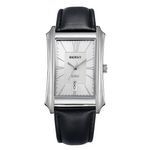 BERNY 2726M-B Wrist watch with black leather strap, rectangular white dial and silver stainless steel case