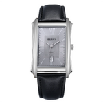 BERNY 2726M-GRY Wristwatch with black leather strap, rectangular grey face and silver stainless steel case