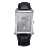 BERNY 2726M-GRY Wristwatch with black leather strap, rectangular grey face and silver stainless steel case
