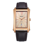 BERNY 2726M-RG Wristwatch with brown leather strap, rectangular luxury golden dial and stainless steel case