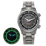 BERNY AMT159MS Titanium Automatic Watch with black face and green glowing watch hands and markers