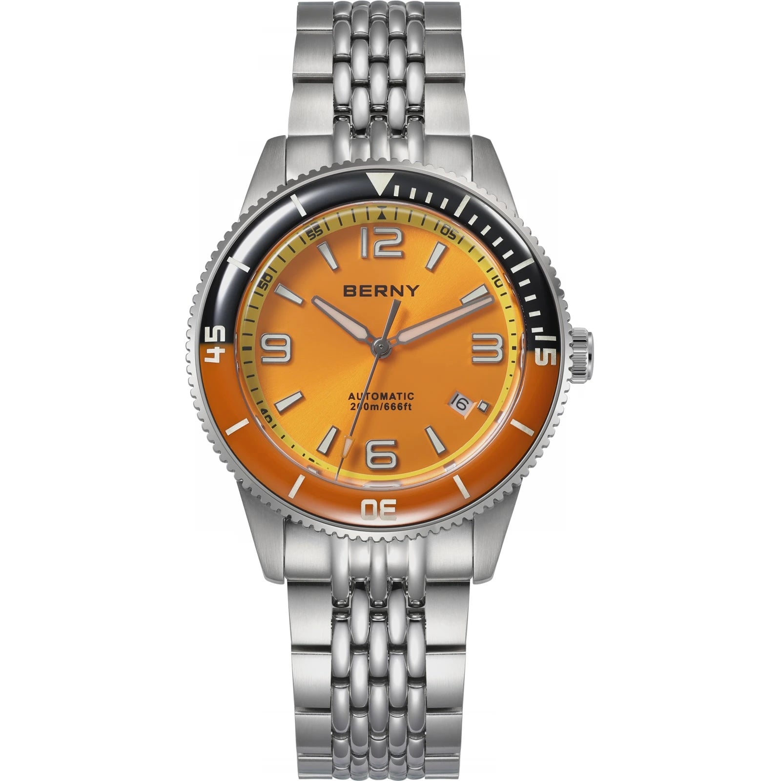 BERNY orange dial watch with steel bracelet