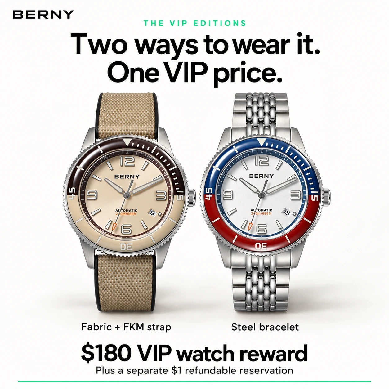 Two strap editions, both with the $180 VIP price.