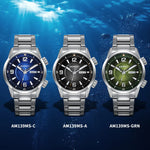 blue, black, green dial variations available