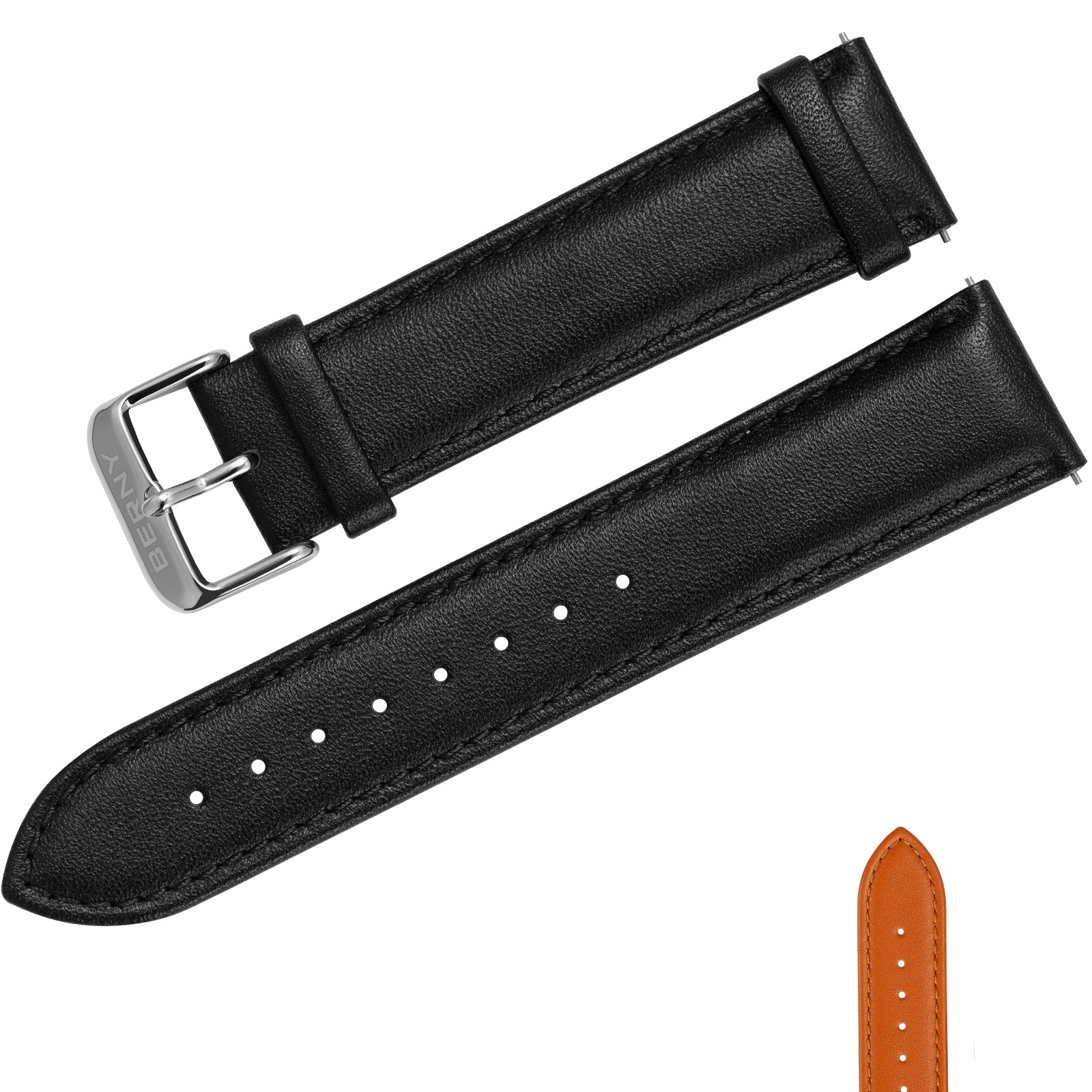 BERNY-Black Genuine Leather Quick Release Watch Strap